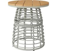 Outsunny Table basse de jardin, table d'appoint extérieur ronde en résine aspect rotin métal et plateau composite, Ø 45 x 50 cm gris
