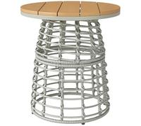 Outsunny Table basse de jardin, table d'appoint extérieur ronde en résine aspect rotin métal et plateau composite, Ø 45 x 50 cm gris