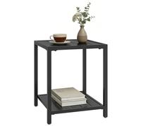 Outsunny Table basse extérieure à 2 niveaux en métal, table de jardin carrée avec étagère de rangement, 45 x 45 x 54 cm, noir noir