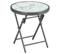 Outsunny Table basse pliante table d'appoint pliante plateau effet marbre en verre trempé structure métal ronde Ø45 x 50 cm blanc