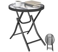 Outsunny Table Basse Ronde Bistro de Jardin Ø 45 x 50H cm Pliable métal Noir Plateau Verre trempé