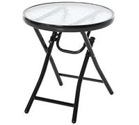Outsunny Table Basse Ronde Bistro de Jardin Ø 45 x 50H cm Pliable métal Noir Plateau Verre trempé
