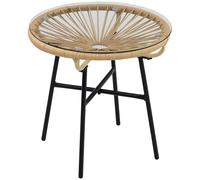 Outsunny Table basse ronde de jardin en résine aspect rotin métal et plateau verre trempé Ø 50 x 50H cm
