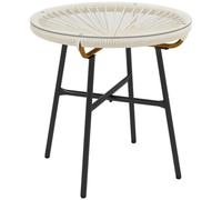 Outsunny Table Basse Ronde de Jardin Extérieur Ø 50 x 50 cm Crème | Résine Aspect Rotin, Métal, Plateau Verre Trempé