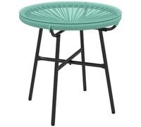 Outsunny Table Basse Ronde de Jardin Extérieur Ø 50 x 50 cm Vert | Résine Aspect Rotin, Métal, Plateau Verre Trempé