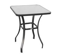 Outsunny Table carrée Bistro de jardin 68,5×68,5×84 cm métal époxy plateau verre trempé granité gris