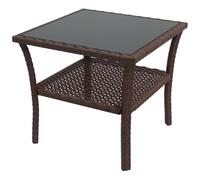 Outsunny Table d'Appoint de Jardin 2 Niveaux Carrée 50 x 50 x 45 cm Marron | en Résine Tressée, Table Basse de Jardin, Plateau en Verre Trempé, Structure en Acier Galvanisé, pour Extérieur