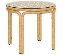 Table basse de jardin - Outsunny - ronde - en résine tressée - plaque en verre - facile à nettoyer - Ø 50 x 44 cm - jaune