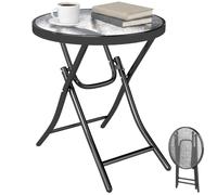 Outsunny Table d'Appoint Ronde Ø 45 x 50 cm Pliable, Noir | Table Basse de Jardin en Métal, Plateau en Verre Trempé