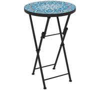 Outsunny Table de jardin en mosaïque, Table de terrasse ronde pliable avec cadre en métal et plateau en céramique, Motif mosaïque, Bleu