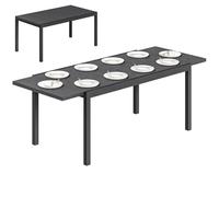 Outsunny Table de Jardin Extensible 154-214 cm Effet Bois Gris Anthracite | Plateau Aluminium, Table à Manger Extérieur Robuste, Pieds Réglables, Mobilier de Terrasse, 8-10 Personnes