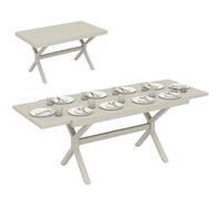 Outsunny Table de Jardin Extensible 154/214x85cm Gris argenté | Pour 8-10 personnes, table à manger extensible, aluminium, plateau effet bois, pieds en X en acier, terrasse, balcon