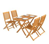 Outsunny Table de Jardin Pliante et chaises 5 pièces Bois Naturel | Acacia bois, 4 chaises pliantes, design à lattes, imperméable, ensemble de repas pour jardin et balcon
