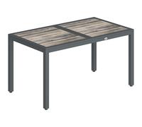 Outsunny Table de jardin pour 4 à 6 personnes, table à manger extérieure avec plateau à effet bois, 140 x 80 x 72 cm, gris foncé