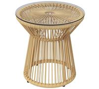 Outsunny Table de Jardin Ronde en résine tressée Imitation rotin, Table de bistrot en métal, Table d'appoint Plateau en Verre trempé Ø 40 cm, pour terrasse, Jardin, Beige
