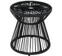 Outsunny Table de jardin ronde en ršŠsine tressšŠe imitation rotin, table de bistrot en mšŠtal, table d'appoint plateau en verre trempšŠ ? 40 cm, pour terrasse, jardin, noir