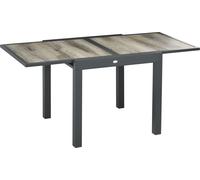 Outsunny Table de jardin, table de salle à manger pour le jardin avec plateau extensible, table de terrasse avec aspect bois, table de balcon en aluminium, beige+gris, 160 x 80 x 75cm