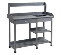 Outsunny Table de rempotage multi-šŠquipšŠe table de jardinage avec tiroir, 3 šŠtagššres, šŠvier, 3 crochets - table de plantation bois sapin pršŠ-huilšŠ gris