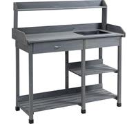 Outsunny Table de rempotage multi-šŠquipšŠe table de jardinage avec tiroir, 3 šŠtagššres, šŠvier, 3 crochets - table de plantation bois sapin pršŠ-huilšŠ gris