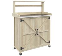 Outsunny Table de rempotage table de jardinage placard et étagères et plateau patins antidérapants 90,5x41x124,5cm bois naturel