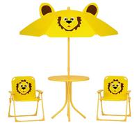 Outsunny Table et Chaise Enfants avec Parapluie de Pique-Nique Lion Jaune | Mobilier de jardin pliant extérieur, patio arrière, parapluie solaire amovible et réglable en hauteur