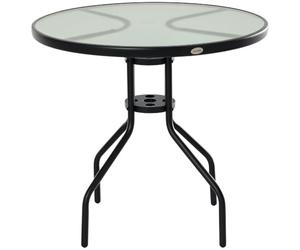 Outsunny Table Ronde Bistro de Jardin Espace Parasol Ø 80 x 72H cm Noir | Acier époxy, Plateau Verre trempé