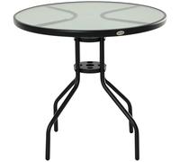 Outsunny Table bistro ronde de jardin Ø80 x 72 cm Acier époxy Noir Plateau verre trempé Trou parasol