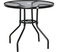 Outsunny Table š€ manger de jardin, avec trou de parasol, table extšŠrieure ronde avec plateau en verre trempšŠ, pour jardin, patio, terrasse, ? 80 x 72 cm, noir