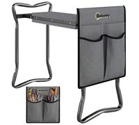 Outsunny Tabouret de Jardin Pliable 2 en 1 Coussin en Mousse EVA 150kg Gris | Agenouilloir de Jardin en Acier, Robuste, 4 Poches à Outils Amovible, Cadeau pour Personnes Âgées