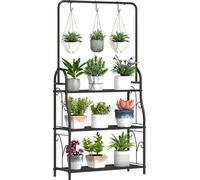 Outsunny ?tagššre š€ fleurs 3 niveaux support de plantes pour l'intšŠrieur et l'extšŠrieur en mšŠtal avec tige de suspension et 3 crochets pour balcon, salon, chambre, noir