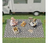 Outsunny Tapis d'extérieur en Plastique avec Design Double Face - Tapis de Balcon imperméable - pour terrasse, Camping - Noir + Blanc - 152 x 243 cm