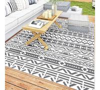 Outsunny Tapis d'extérieur robuste et résistant aux intempéries, pliable, avec style bohème, pour salon, balcon, jardin, terrasse, salle de bain, couloir, cuisine, 182 x 274 cm, gris foncé + blanc