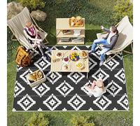 Outsunny Tapis extérieur Style Graphique - Tapis réversible 2 Motifs - dim. 2,74L x 1,82l m - PP Haute densité 310 g/m² Noir Blanc
