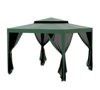 Outsunny Tente de Jardin 3x3 m Cenador Gazebo avec 4 Moustiquaires Latérales Toit Double 8 Trous de Drainage Cadre Métallique Vert