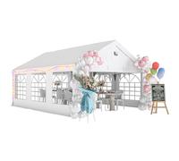 Outsunny Tente de Réception 4x6m - Barnum avec Structure Acier Galvanisé, Barres de Renfort et 4 Parois Latérales - Tonnelle de Jardin avec Fenêtres, Éclairage LED, UPF 30+ pour Mariage Fête, Blanc