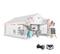 Outsunny Tente de Réception 4x6m Barnum Cadre en Acier Galvanisé Blanc | Tonnelle de Jardin, 4 Parois Latérales, Barres de Renfort, Éclairage LED, Guirlandes Lumineuses, UPF 30+, Mariage, Fête