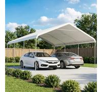 Outsunny Tente Garage Portable 5x6 m, Garage Extérieur Imperméable pour Voiture avec Structure en Acier Galvanisé, Toile Résistante Anti-UV, Abri pour Outils de Jardin, Blanc Crème