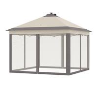 Outsunny Tente Pliante avec Lumières LED 3,3x3,3 m Tonnelle de Jardin avec Télécommande avec 4 Moustiquaires Hauteur Ajustable Beige