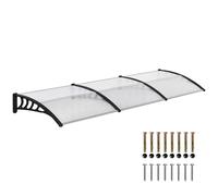 Outsunny Toit de protection 300x96 cm Auvent extérieur pour portes et fenêtres contre le soleil et la pluie avec support en alliage d'aluminium PP Polycarbonate Transparent