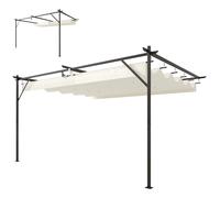 Outsunny Toit de terrasse Pergola env. 4 x 3 m, toiture réglable, fixation murale, UV30+, Blanc crème