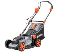 Outsunny Tondeuse électrique 1200W 34cm largeur de coupe sac 35L | Fonction mulching, 6 hauteurs de coupe, tondeuse à faux électrique, hauteur réglable 3 plis, poignées amovibles, tondeuse