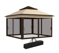 Outsunny Tonnelle 3x3 Réglable sur 3 Niveaux avec Parois Amovibles, en Acier et tissu Oxford, couleur Café et Beige