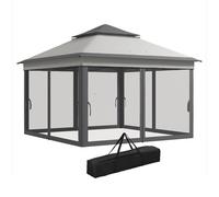 Outsunny Tonnelle avec Moustiquaires Réglable sur 3 Niveaux, en Acier et tissu Oxford, 326x326x272 cm, Gris Clair et Foncé