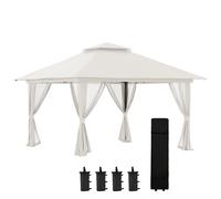 Outsunny Tonnelle barnum de jardin pop-up pliant double toit protection UV 50+ avec 4 moustiquaires zippées 4 x 4 m Blanc