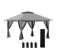 Outsunny Tonnelle barnum de jardin pop-up pliant double toit protection UV 50+ avec 4 moustiquaires zippées 4 x 4 m gris Aosom France