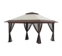 Outsunny Tonnelle barnum de jardin pop-up pliant double toit protection UV 50+ avec 4 moustiquaires zippées 4 x 4 m beige