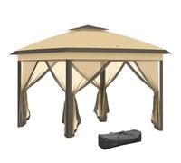 Outsunny Tonnelle pliante tonnelle de jardin extérieure 3,3x3,3m Pop-up double toit 4 moustiquaires zippées amovibles + sac de transport barnum de jardin en tissu Oxford métal beige et marron
