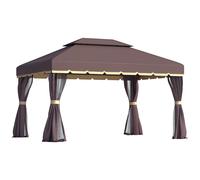 Outsunny Tonnelle Barnum pavillon de Jardin Style Colonial Double Toit Toile moustiquaires et Toiles Amovibles 3,9L x 2,9l x 2,8H m Chocolat