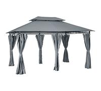 Outsunny Tonnelle barnum pavillon de jardin style colonial double toit toiles latérales amovibles 3L x 4l x 2,8H m gris