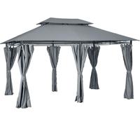 Outsunny Tonnelle barnum pavillon de jardin style colonial double toit toiles latérales amovibles 3L x 4l x 2,8H m gris